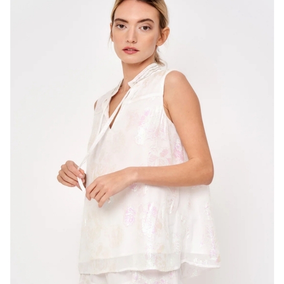 CIEBON Iridescent Flowy Floral Top‎ White With Colorful Reflections Women Size S - Picture 1 of 16